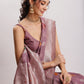 Janasya Mauve Linen Blend Floral Jacquard Saree | Swadesiicart