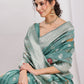 Janasya Sea Green Linen Blend Floral Jacquard Saree | Swadesiicart
