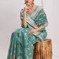 Janasya Sea Green Linen Blend Floral Jacquard Saree | Swadesiicart