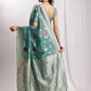Janasya Sea Green Linen Blend Floral Jacquard Saree | Swadesiicart