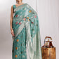 Janasya Sea Green Linen Blend Floral Jacquard Saree | Swadesiicart