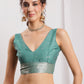 Janasya Sea Green Linen Blend Floral Jacquard Saree | Swadesiicart