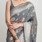 Janasya Grey Linen Blend Floral Jacquard Saree | Swadesiicart