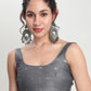 Janasya Grey Linen Blend Floral Jacquard Saree | Swadesiicart