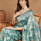 Janasya Sea Green Linen Blend Floral Jacquard Saree | Swadesiicart