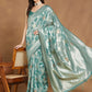 Janasya Sea Green Linen Blend Floral Jacquard Saree | Swadesiicart
