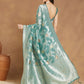 Janasya Sea Green Linen Blend Floral Jacquard Saree | Swadesiicart