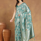 Janasya Sea Green Linen Blend Floral Jacquard Saree | Swadesiicart
