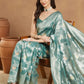Janasya Sea Green Linen Blend Floral Jacquard Saree | Swadesiicart