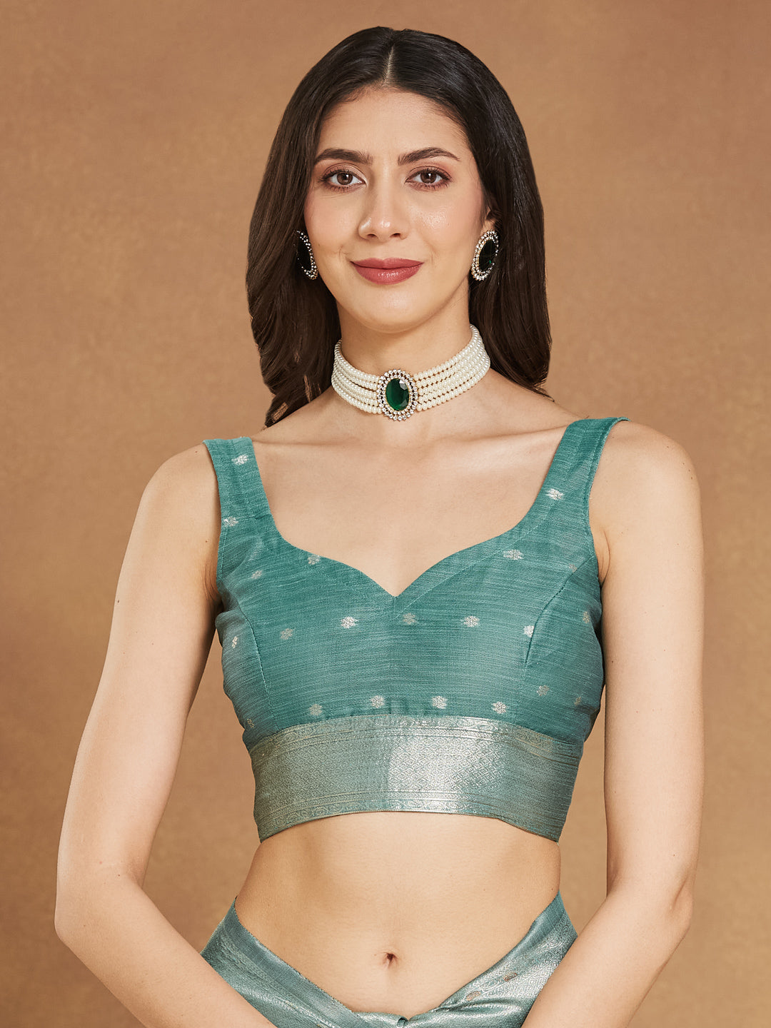 Janasya Sea Green Linen Blend Floral Jacquard Saree | Swadesiicart