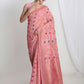 Janasya Pink Linen Blend Geometric Jacquard Saree | Swadesiicart