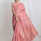 Janasya Pink Linen Blend Geometric Jacquard Saree | Swadesiicart