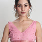 Janasya Pink Linen Blend Geometric Jacquard Saree | Swadesiicart