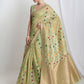Janasya Green Linen Blend Geometric Jacquard Saree | Swadesiicart
