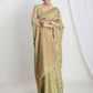 Janasya Green Linen Blend Geometric Jacquard Saree | Swadesiicart