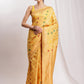 Janasya Yellow Linen Blend Geometric Jacquard Saree | Swadesiicart