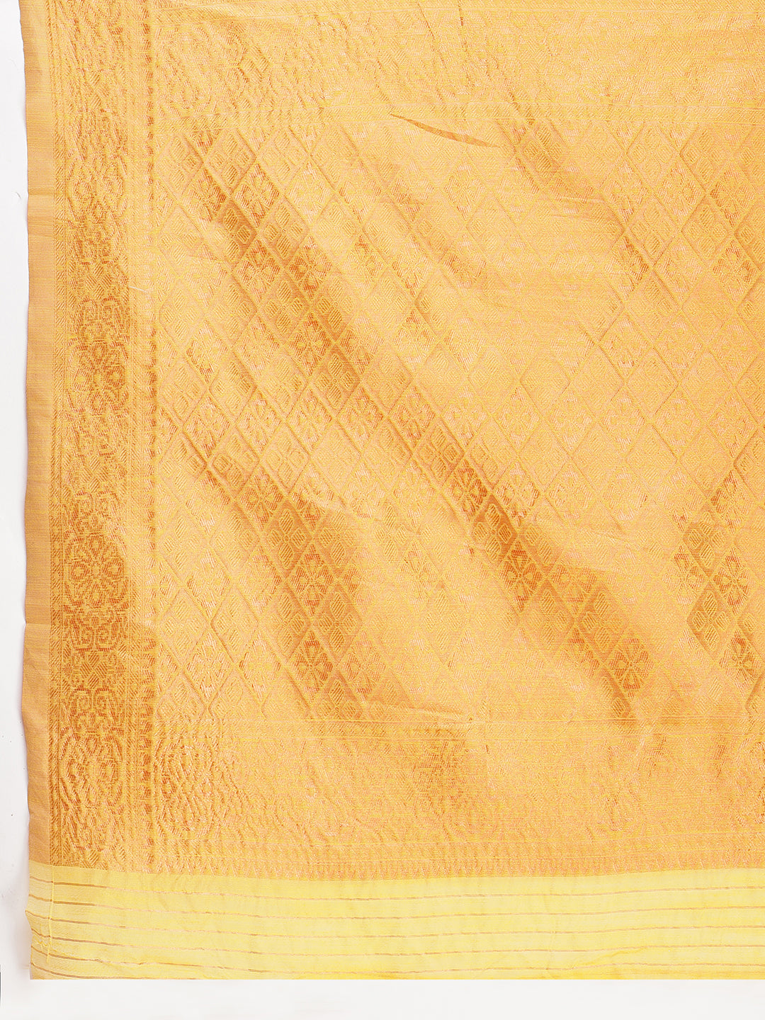 Janasya Yellow Linen Blend Geometric Jacquard Saree | Swadesiicart