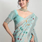 Janasya Sea Green Linen Blend Geometric Jacquard Saree | Swadesiicart