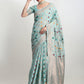 Janasya Sea Green Linen Blend Geometric Jacquard Saree | Swadesiicart