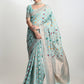Janasya Sea Green Linen Blend Geometric Jacquard Saree | Swadesiicart