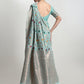Janasya Sea Green Linen Blend Geometric Jacquard Saree | Swadesiicart