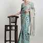 Janasya Sea Green Linen Blend Geometric Jacquard Saree | Swadesiicart