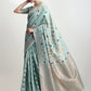Janasya Sea Green Linen Blend Geometric Jacquard Saree | Swadesiicart