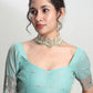 Janasya Sea Green Linen Blend Geometric Jacquard Saree | Swadesiicart