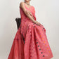 Janasya Peach Linen Blend Geometric Jacquard Saree | Swadesiicart