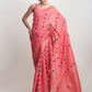 Janasya Peach Linen Blend Geometric Jacquard Saree | Swadesiicart