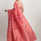 Janasya Peach Linen Blend Geometric Jacquard Saree | Swadesiicart