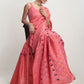 Janasya Peach Linen Blend Geometric Jacquard Saree | Swadesiicart