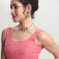 Janasya Peach Linen Blend Geometric Jacquard Saree | Swadesiicart