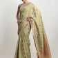 Janasya Light Green Linen Blend Floral Jacquard Saree | Swadesiicart