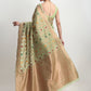 Janasya Light Green Linen Blend Floral Jacquard Saree | Swadesiicart