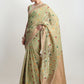 Janasya Light Green Linen Blend Floral Jacquard Saree | Swadesiicart