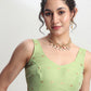 Janasya Light Green Linen Blend Floral Jacquard Saree | Swadesiicart