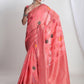 Janasya Peach Linen Blend Floral Jacquard Saree | Swadesiicart