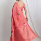 Janasya Peach Linen Blend Floral Jacquard Saree | Swadesiicart