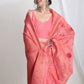 Janasya Peach Linen Blend Floral Jacquard Saree | Swadesiicart
