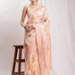 Janasya Orange Linen Blend Floral Jacquard Saree | Swadesiicart