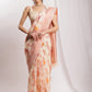 Janasya Orange Linen Blend Floral Jacquard Saree | Swadesiicart