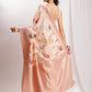 Janasya Orange Linen Blend Floral Jacquard Saree | Swadesiicart
