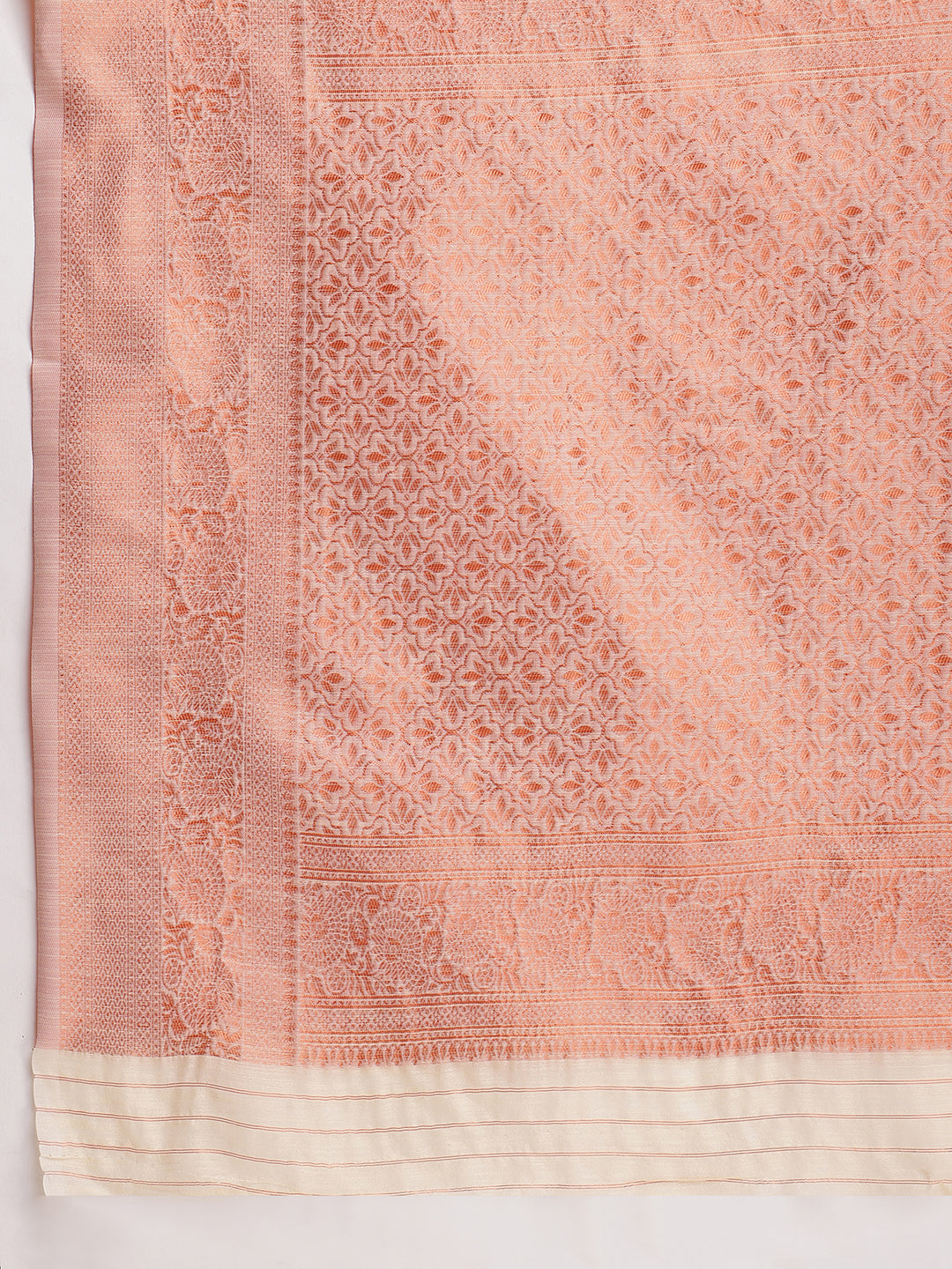 Janasya Orange Linen Blend Floral Jacquard Saree | Swadesiicart