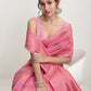 Janasya Pink Linen Blend Floral Jacquard Saree | Swadesiicart
