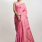 Janasya Pink Linen Blend Floral Jacquard Saree | Swadesiicart