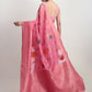 Janasya Pink Linen Blend Floral Jacquard Saree | Swadesiicart