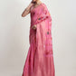 Janasya Pink Linen Blend Floral Jacquard Saree | Swadesiicart