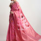 Janasya Pink Linen Blend Floral Jacquard Saree | Swadesiicart
