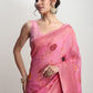Janasya Pink Linen Blend Floral Jacquard Saree | Swadesiicart